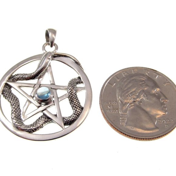 Solid 925 Sterling Silver Weaving Snake Pentacle Pentagram Pendant with Gemstone - Picture 2 of 8